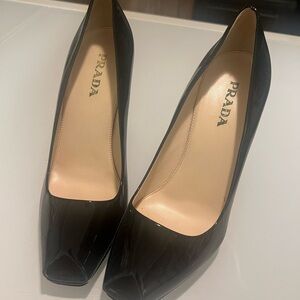 Prada Glossy Black Peep-Toe Heels
